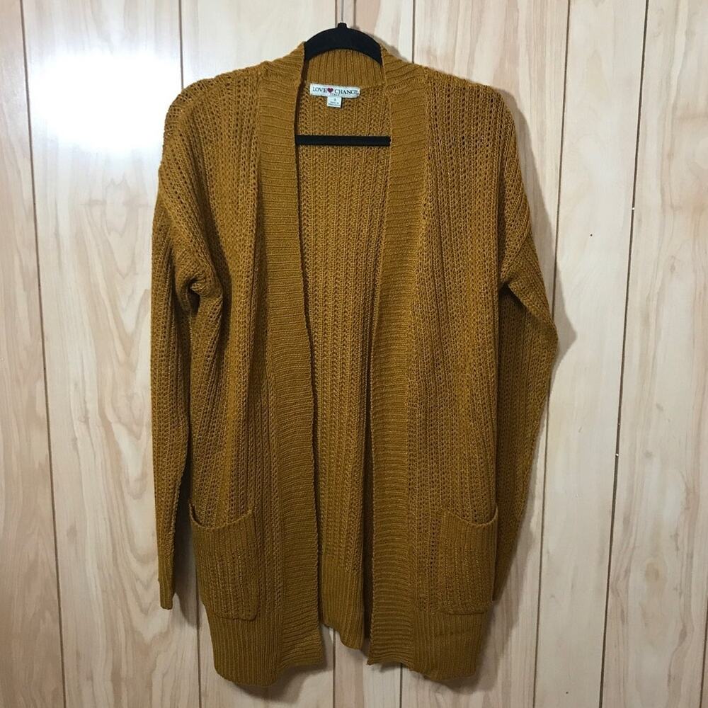Love Change Italy Mustard Yellow Knit Open Cardigan Sweater Boho Retro S